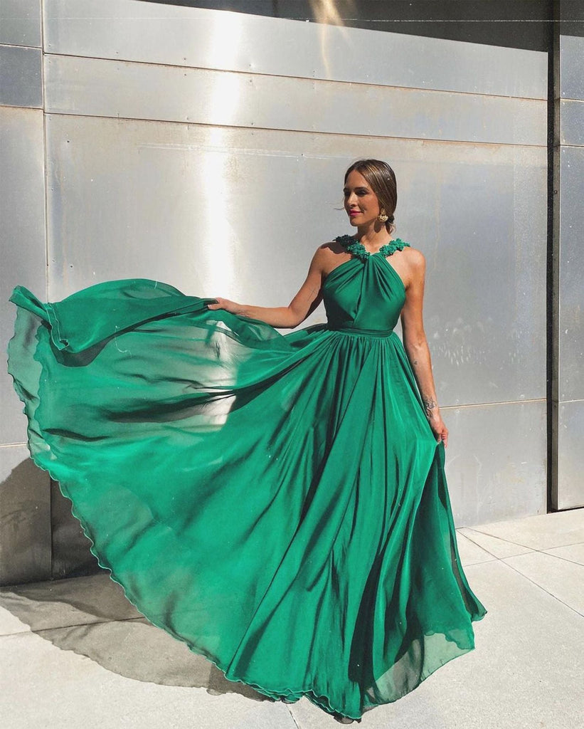 Hnewly Fashion Autumn Sleeveless Green A Line Sexy Backless Prom Dresses Women Elegant Full Length Vestidos De Noche Evening Robes Valentines Day