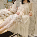 Lovwvol Cute Women's Princess Dress Royal Style Flower Lace Sleepshirts.Vintage Ladies Girl's Gauze Nightgown Nightdress Home Sleepwear