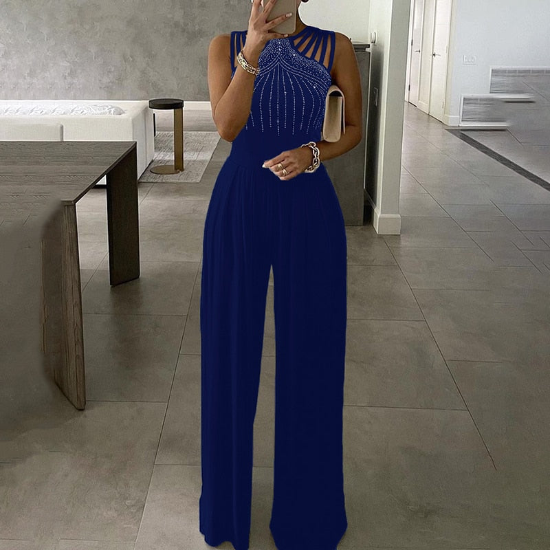 Lovwvol Women Fashion Elegant Sleevless Partywear Jumpsuits Formal Party Romper Studded Wide-leg Party Jumpsuit Spring Outfits Trends