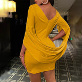Lovwvol Women Cloak Sleeve Dress Party Dress Runched Long Sleeve  Slim Fit Club Bodycon Mini Dress Spring Outfits Trends