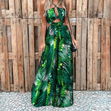 Lovwvol Women Fashion Elegant Sleeveless Partywear Jumpsuits Formal Party Romper Leaf Print Cut-out Party Jumpsuit Trendy Summer Fits