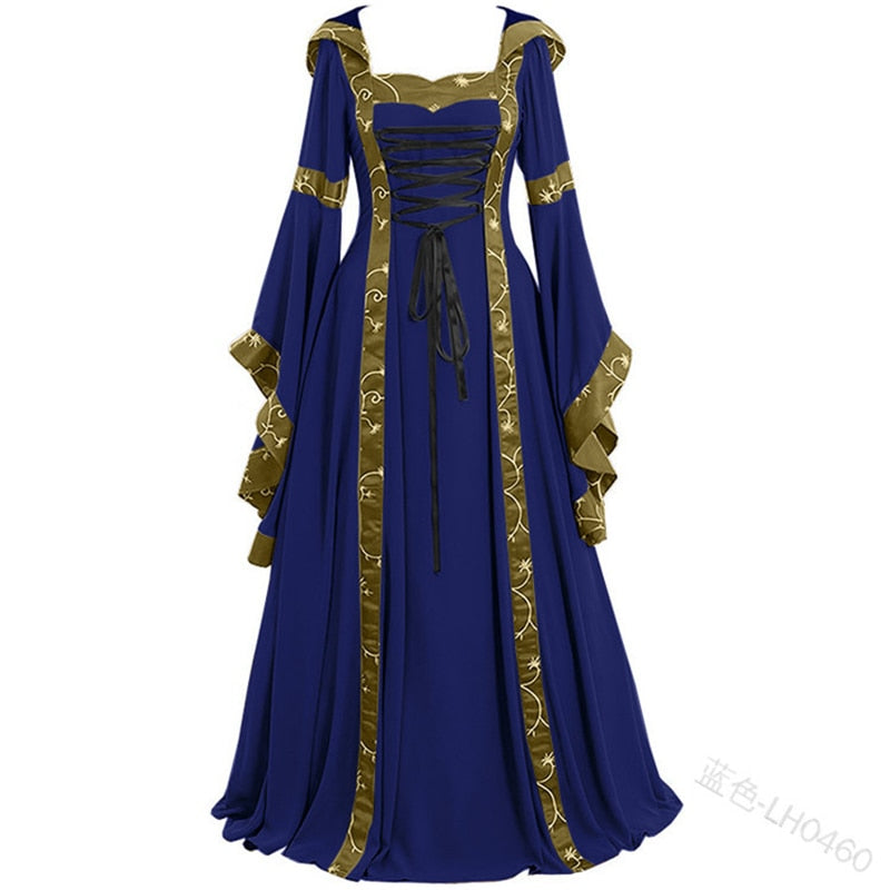 Lovwvol Women Medeival Gothic Cosplay Dresses Victoria Steampunk Hoodies Bandage Halloween Noble Palace Bell  Long  Carnival Costumes