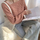 Lovwvol Sweaters Women Fashion Slim Square Collar Long Sleeve Knitting Solid Simple Soft Cozy Tender Design Ulzzang Feminine Pullovers Winter Night Out Outfit
