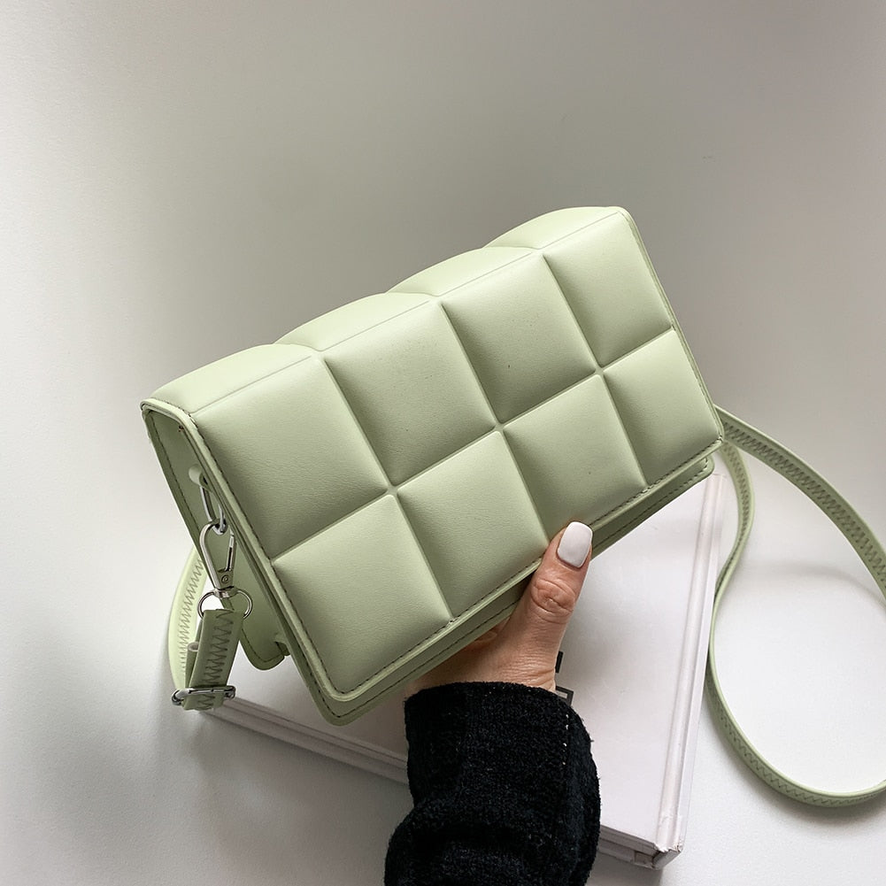 lovwvol  Solid Color Fashion Shoulder Handbags Female Travel Cross Body Bag Weave Small PU Leather Small Flap Purse Handbags
