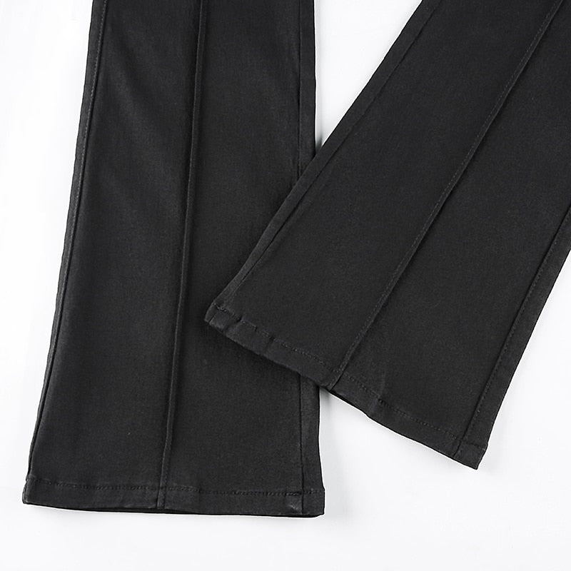 Lovwvol Indie Aesthetics Slim Low Waist Flare Pants E-girl Vintage Pockets Solid Y2K Pants Autumn 90s Fashion Black Trousers