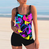 Lovwvol Two Piece Fashion Sling Tank Top Boxer Bikini Set New Women Print Tankini Swimwear Spring Summer Beachwear Bathing Suit 5XL
