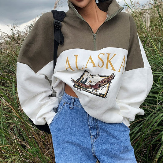 lovwvol  Spring Women Sweatshirts Vintage Streetwear Letter Printed Hoodies Women Back To The Basics Loose Sweatshirt with Fleece