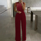 Lovwvol Women Fashion Elegant Sleevless Partywear Jumpsuits Formal Party Romper Studded Wide-leg Party Jumpsuit Spring Outfits Trends