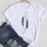 Lovwvol Women Short Sleeve Feather 90s Style Fashion Cartoon Summer Graphic T Top Lady Print Tee Female Tshirts Clothes T-Shirt