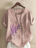 Lovwvol Cotton and Linen Printed T Shirt Tops For Women Summer Loose  Lavender Printed T Shirt Shirts Trendy Summer Fits