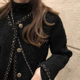 Lovwvol Korean Style Tweed jackets Women Elegant Blend Wool Coat With Pockets Female Autumn Single Breasted Outwear Office Lady