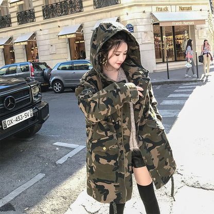 lovwvol New Thick Camouflage Winter Padded Jacket Women's Mid-Length Casual Loose Women Parka Jacket Tooling Female Coat