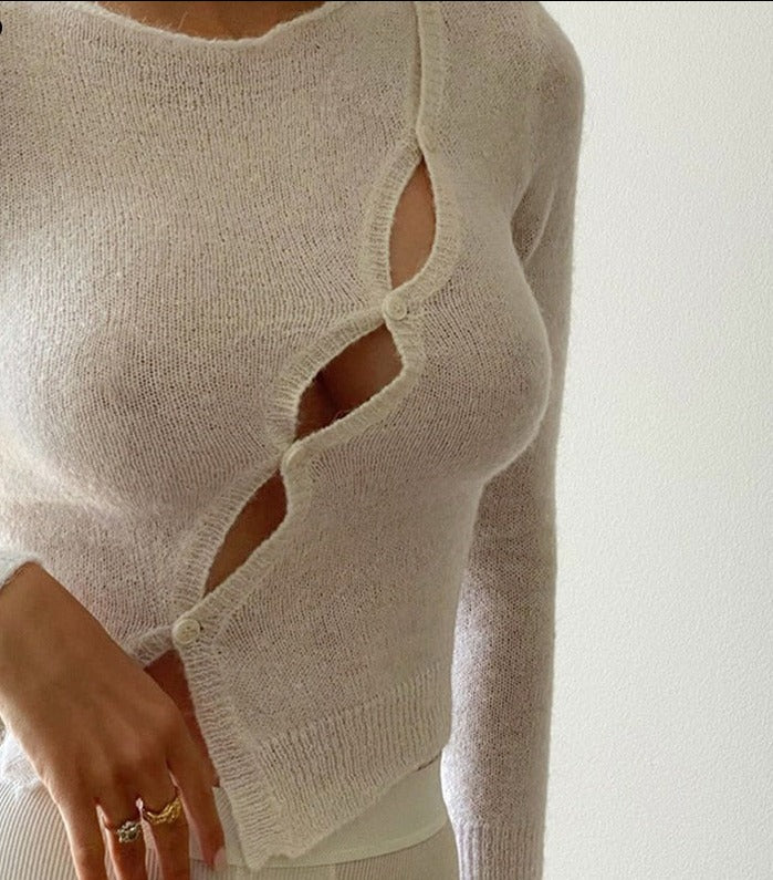 lovwvol Long Sleeve Spring Autumn Knitted Women Tops Sweaters T-Shirts Elegant Hollow Out Top Tees Streetwear Y2K Clothes
