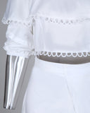 lovwvol Women Fashion Two-piece Dress  Holiday Vacation Dress Flounce Hem Skirt Off Shoulder Ruffle Tops & Split Skirt Sets