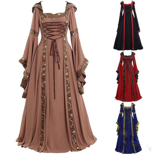 Lovwvol Women Medeival Gothic Cosplay Dresses Victoria Steampunk Hoodies Bandage Halloween Noble Palace Bell  Long  Carnival Costumes