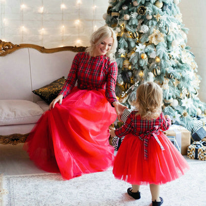 lovwvol New Year Family Matching Clothes Christmas Mother Daughter Dresses Mommy And Me Plaid Mom Dress Kids Child Outfit Autumn