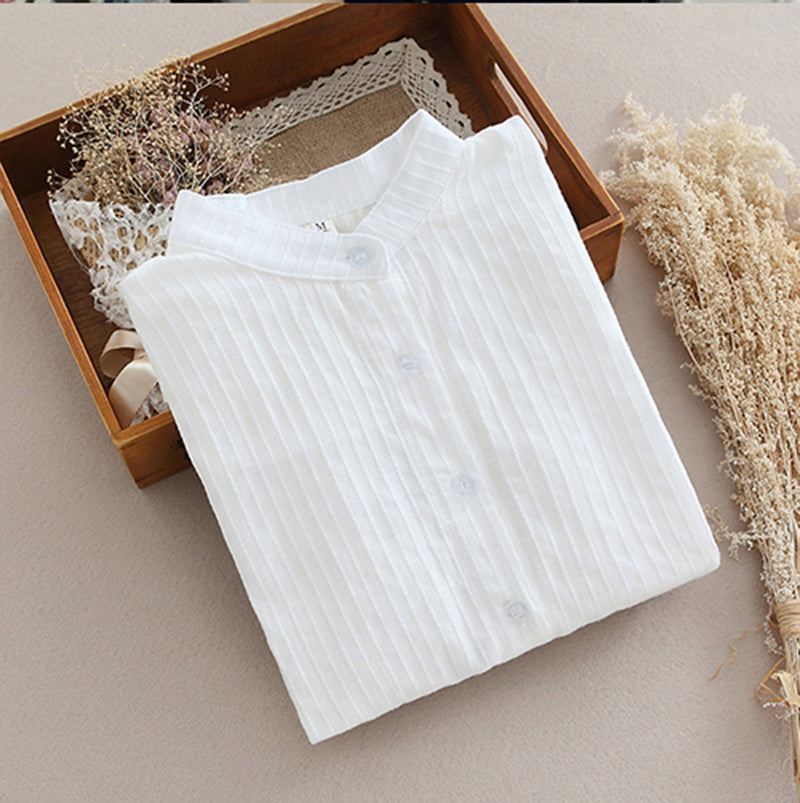 Lovwvol 100% Cotton Shirt White Blouse Spring Autumn Blouses Shirts Women Long Sleeve Casual Tops Solid Pocket Blusas #66