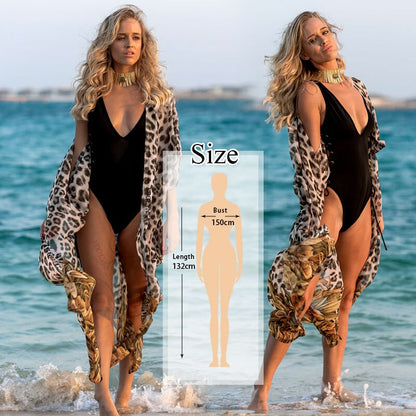 lovwvol  Bikini Cover-ups Bohemian Printed Long Kimono Cardigan Plus Size Chiffon Tunic Women Beach Wear Swim Suit Cover Up Q912