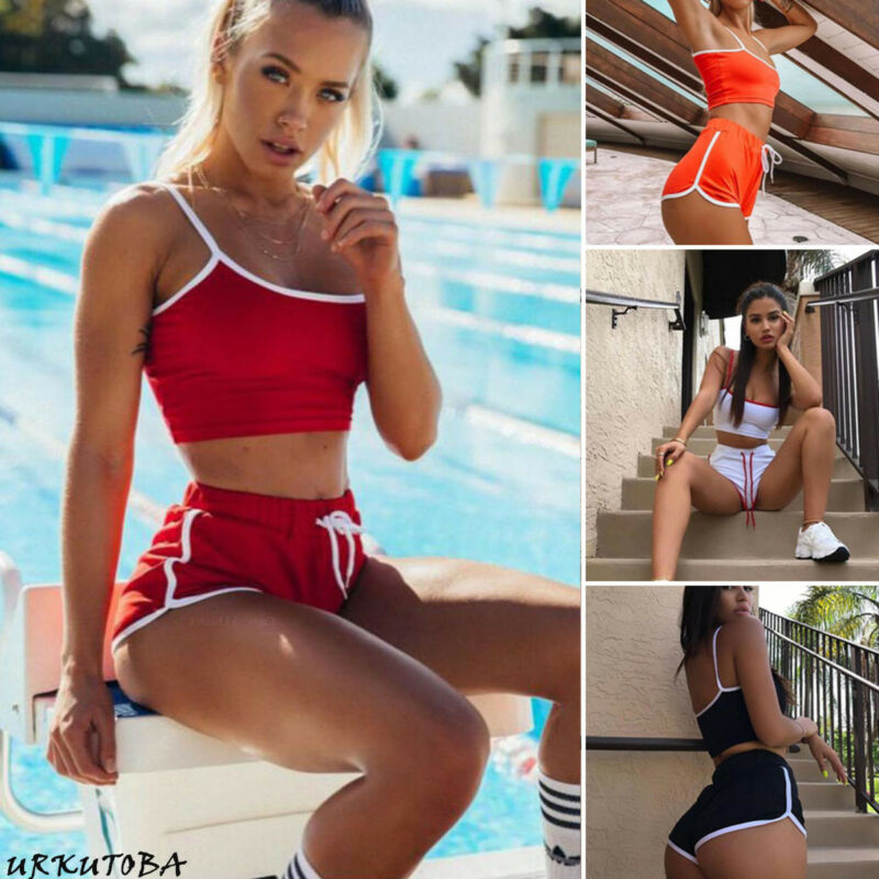 Lovwvol Summer Outfits for 2 Piece Tracksuit Set Fashion Side Stripe Tank Top and Short Pant Suit Crop Top Vest Sexy Hot pant Clothes