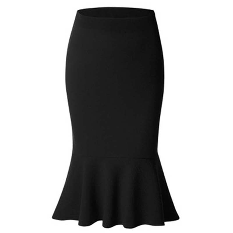 Lovwvol New Hot Sale Fashion Women's Spring Autumn Elastic High Waist Ruffles Skirts Woman Slim Mermaid Skirt 3 Colors Plus Size