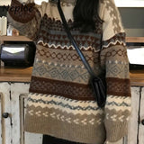 Lovwvol Vintage Print Sweater Women O Neck Pullover Long Sleeve Pull Femme Autumn Winter New Loose Sueter Warm Outwear