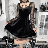 Lovwvol Hnewly InsDoit Goth Flare Sleeve Black Dress Women Aesthetic Velvet Vintage Lace Autumn Dress Off Shoulder Harajuku Elegant Party Dress Valentines Party