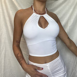 Lovwvol y2k Aesthetic Cami Summer Women Hollow Out Halter Crop Tops Harajuku Sleeveless Backless Camisole Cropped Feminino