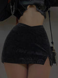 lovwvol Gothic Basic Skirt Women's Asymmetrical High Waist Slit Split Hem Bodycon Pencil Mini Skirt Summer Elastic Short Skirt