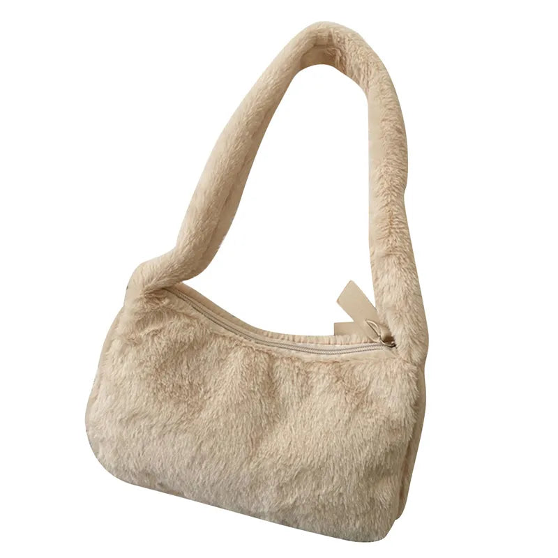 Lovwvol Plush Shoulder Bags For Femme Luxury Designer Soft Winter Ladies Clutch Purse Handbag Cute Fashion Female Party Underarm Bag