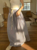 lovwvol Korean Style Plaid Skirt Long Women Blue High Waist A-line Folds Lace-up Casual Fashion Maxi Skirt Summer Beach Girl