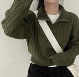 Lovwvol Autumn Oversize Knitted Sweater Women New Vintage Pullover Baggy Long Sleeve Zipper Sweaters Lady Half High Collar Korean