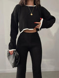 Lovwvol New Knit Pants Sets Two-Piece Women Outfits Casual Black White Contrast Color Wide Leg Leegings Two Piece Sweater Sets