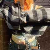 Lovwvol E-girl Gothic Striped Knitted Pullovers 2000s Retro Dark Academia Sweater Y2K Vintage Harajuku Grunge Jumpers Autumn Clothes
