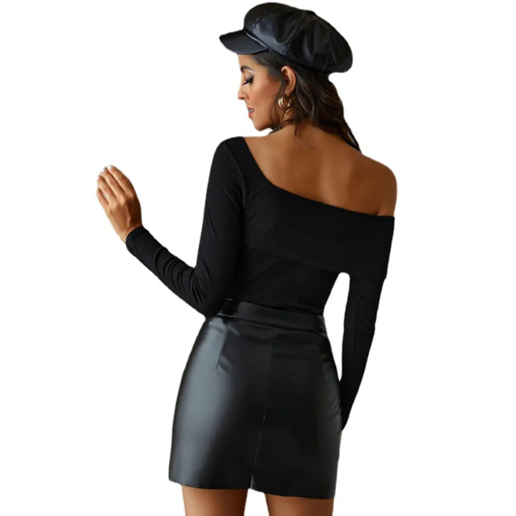 lovwvol Winter Bodycon Irregular Mini Skirt Solid Party Clothing Slim High Waist Short A-Line Dress Holiday Shopping Black