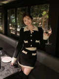 lovwvol Winter Knitted Suits Female French Vintage 2 Piece Dress Set Korean Faschion Y2k Crop Tops + Mini Skirts Office Lady Chic