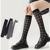Lovwvol Calf Socks Women's Summer Thin Black Stockings JK Socks Long Tube Stockings Diamond-Shaped British Style Half-Length Tube Socks