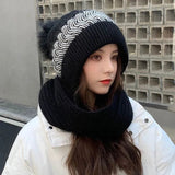 Lovwvol New Women Winter Warm Beanies Hat Scarf set Breathable Rabbit Hair Blend Knitted Hat Scarf for Women warm lining Caps