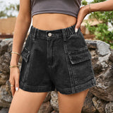 Lovwvol Women's Shorts Denim Summer hot pants jeans side pocket   high-waist cargo shorts women's elastic waist denim shorts women's