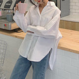Lovwvol Spring Autumn Women Shirts White Plain Loose Oversized Blouses Female Tops Loose Korean Style Blusas Pockets