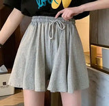 Lovwvol Women Shorts Wide Leg Chic Draped Comfort Summer Loose Leisure Korean Style Bottom Drawstring Pockets New Simple High Waist