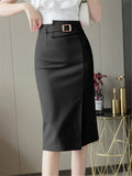 lovwvol Spring Summer Buttons Women's Wrap Midi Skirts  New High Waist Workwear Front Split Sheath Pencil Skirts Female