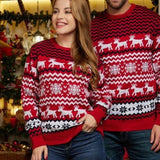Lovwvol Christmas O Neck Sueter Jumpers Xmas Matching Outfits Sweaters for Couples Women Men Unisex Casual Loose Knitwear Long Sleeve