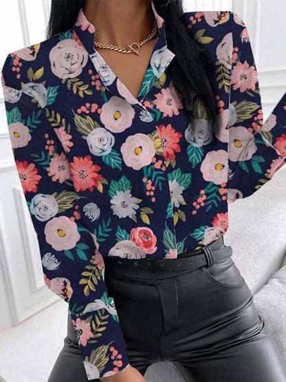 lovwvol Autumn Floral Print Blouse Women Clothes Stand Collar Long Sleeve Office Lady Shirts Tops Female Casual Plus Size Blouses