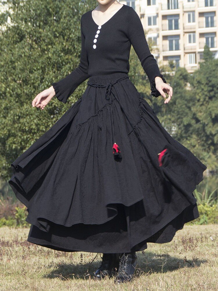 lovwvol Cotton Linen Women Medieval Skirt Solid Retro Ethnic Style Irregular Hem Ball Gown Skirt Muslim Maxi Long Skirt Spring Summer Halloween