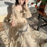 Lovwvol Hnewly Medieval Romantic French Court Style Dress Womens Spring Flare Sleeve High Waist Elegant Female Dress Vintage Long Dresses
