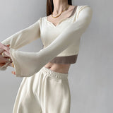 Lovwvol Long Sleeve Elegant Girl T Shirt Thin Slim Y2k Crop Tops Women Korean Fashion Clothing Elegant Blouse Office Lady Autumn