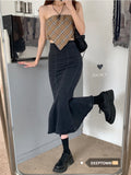 lovwvol Denim Slit Long Skirt Women Korean Fashion Vintage High Waist Bodycon Ruffles Mermaid Midi Skirt Elegant Chic Summer
