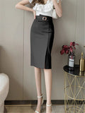 lovwvol Spring Summer Buttons Women's Wrap Midi Skirts  New High Waist Workwear Front Split Sheath Pencil Skirts Female