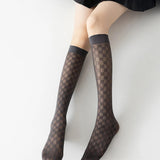 Lovwvol Calf Socks Women's Summer Thin Black Stockings JK Socks Long Tube Stockings Diamond-Shaped British Style Half-Length Tube Socks