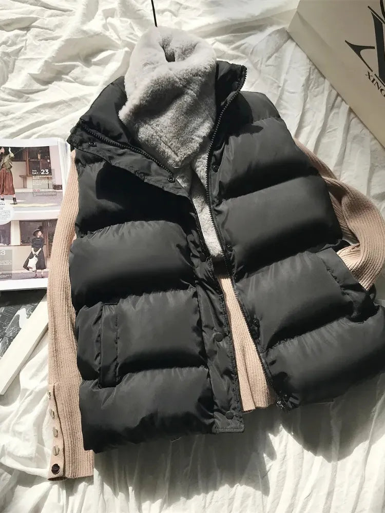 Lovwvol Women Winter Warm Cotton Padded Puffer Vests Sleeveless Parkas Jacket